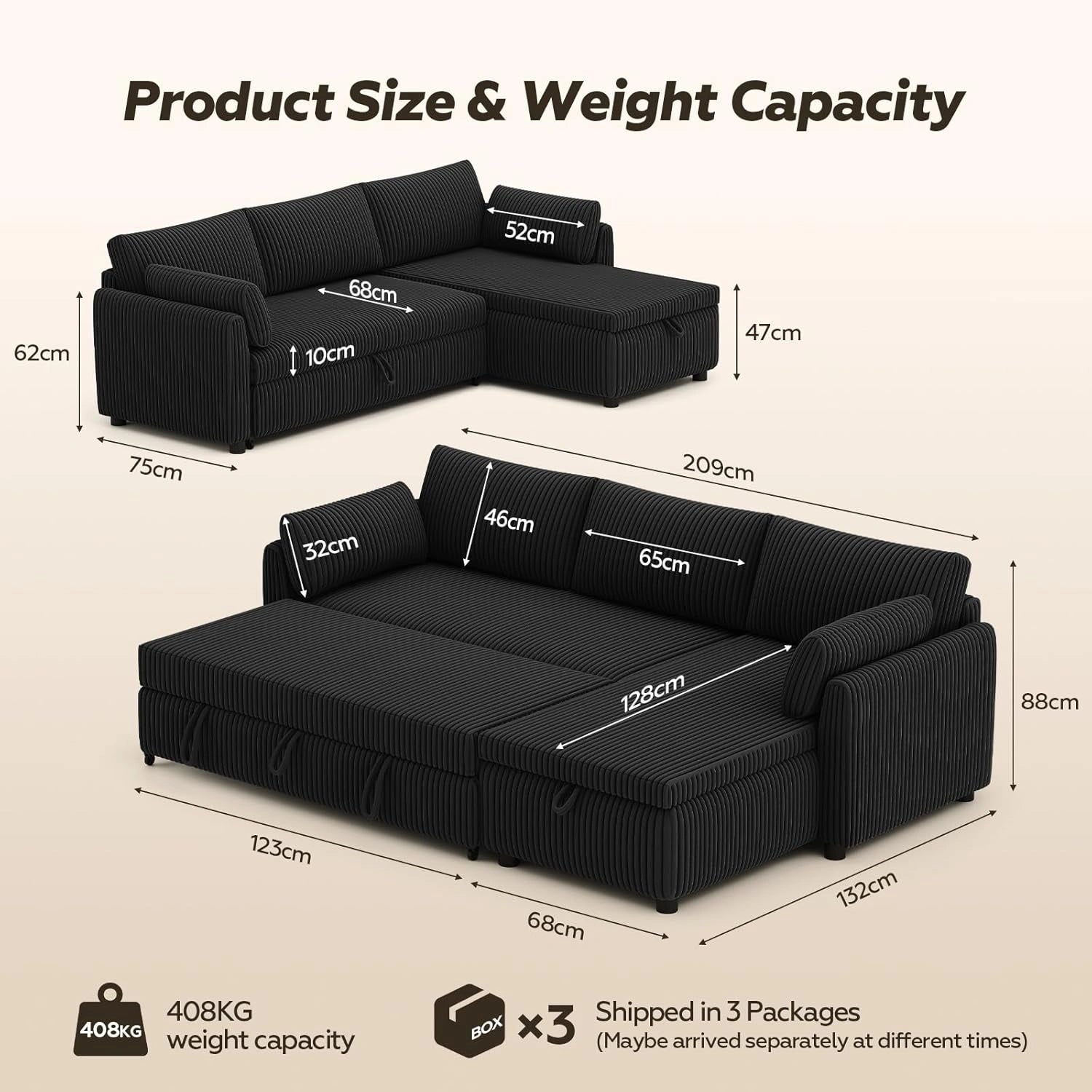 Corner Sofa Bed with Reversible Chaise