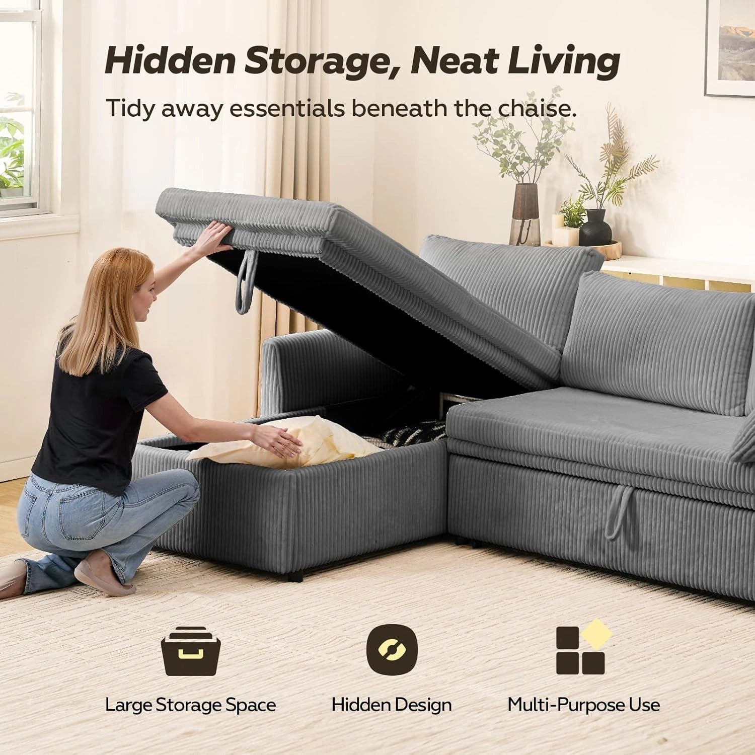Corner Sofa Bed with Reversible Chaise