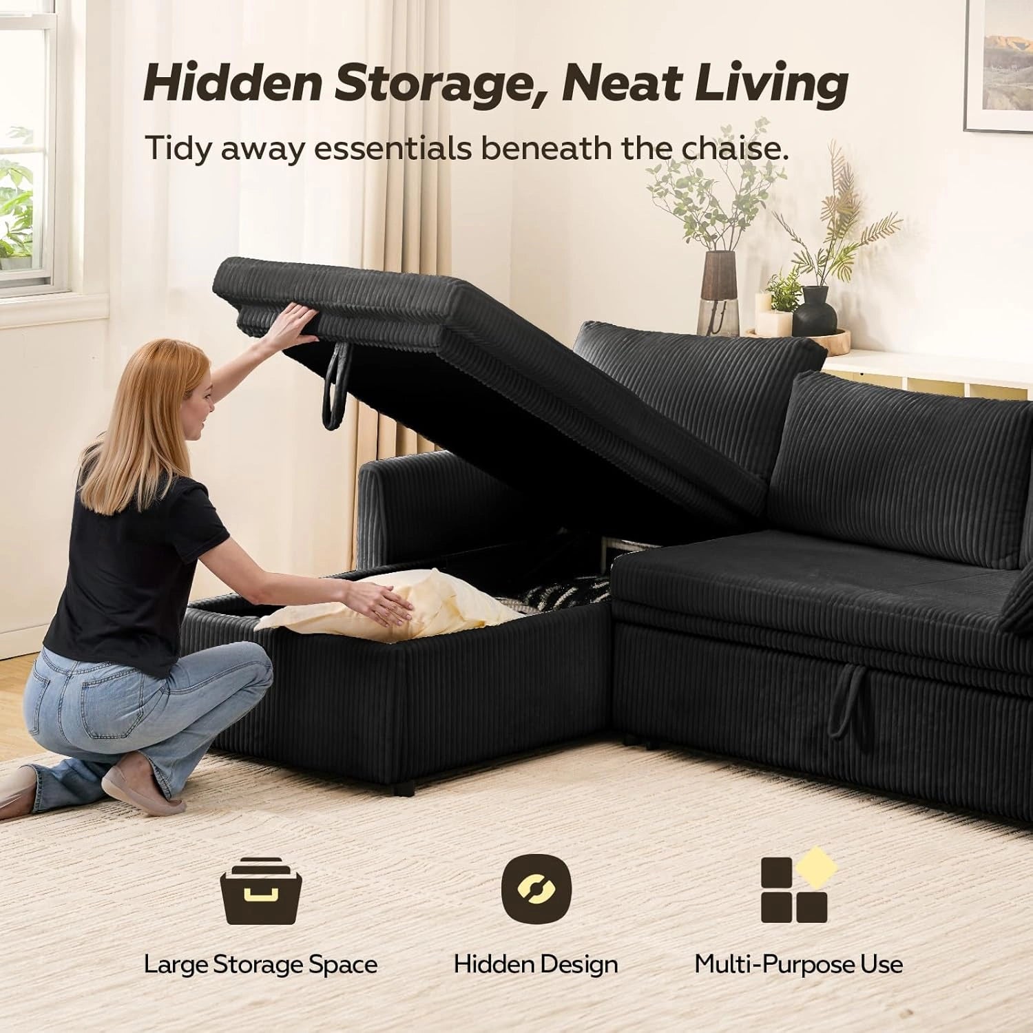 Corner Sofa Bed with Reversible Chaise