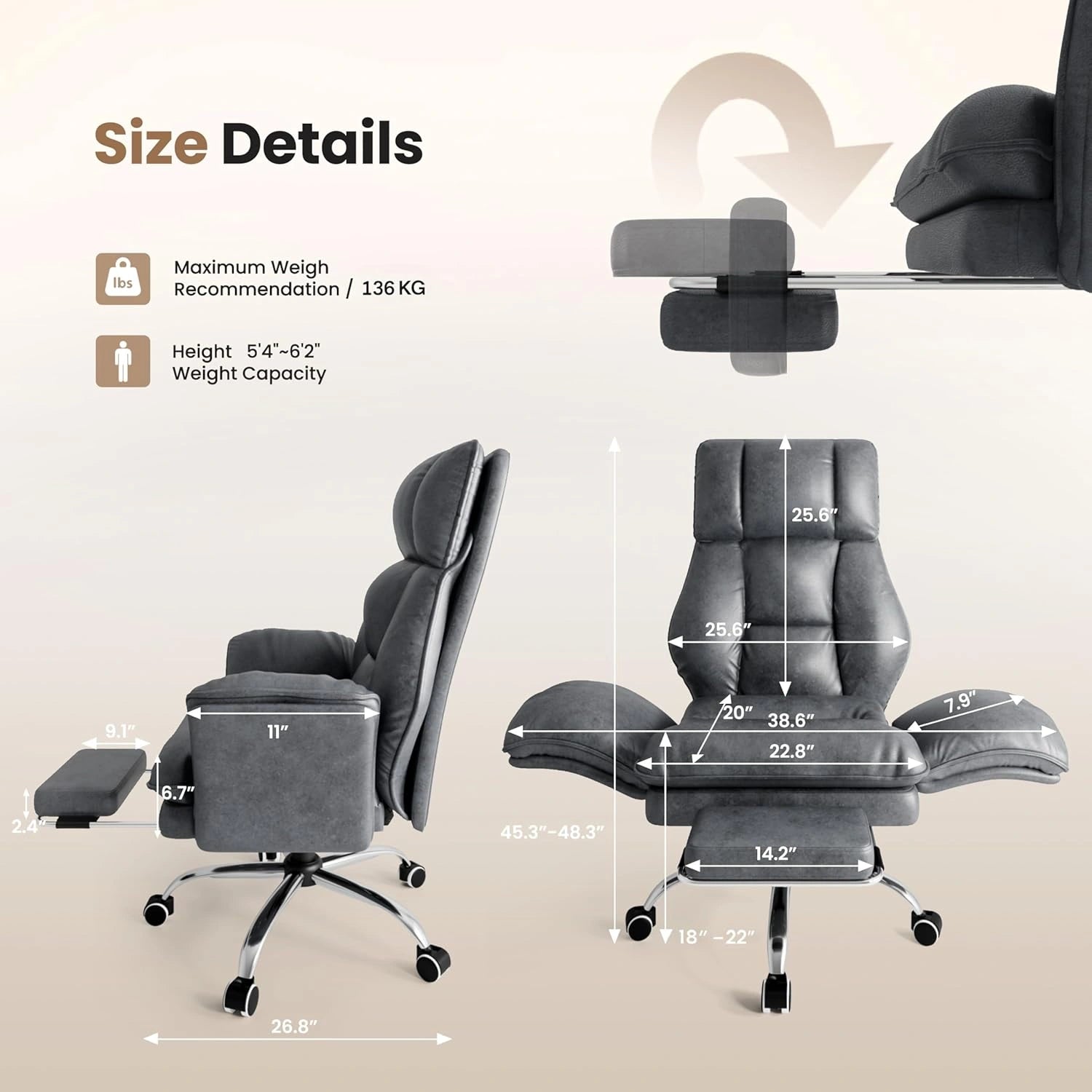 Big and Tall Office Chair with Flip-Up Armrests