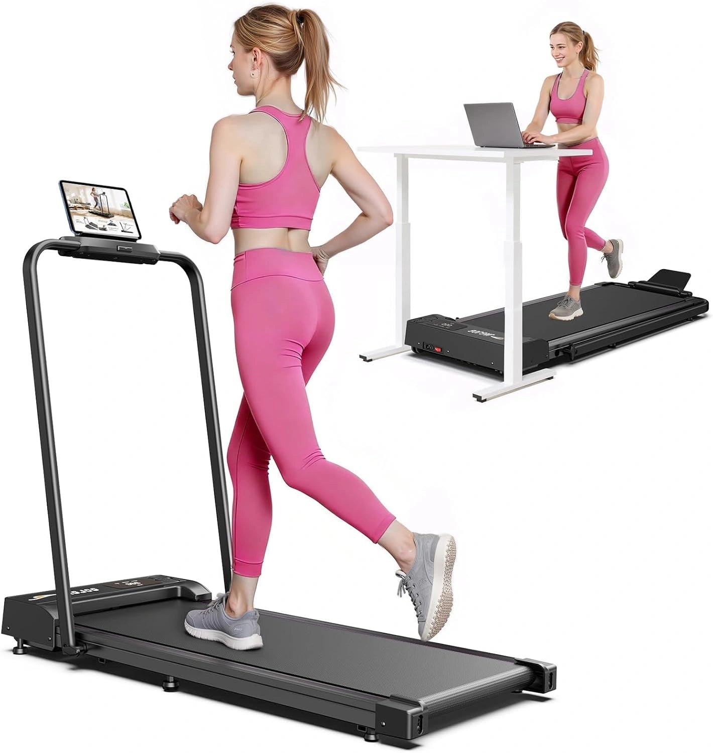 2-in-1 Folding Walking Pad Treadmill with Handle